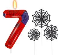 Eryi-Lot De 7 Bougies D'anniversaire, En Forme De Chiffre 7, Décoration Spidey, Vertes, Avec Kit De Décoration De Gâteau En Forme De Toile D'araignée