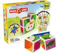 ERYI-- Magicube Fruit - 4 Cubes Magnétiques - Blocs De Construction Éducatif Pour Enfants Dès 18 Mois - Avec 6 Idées De Construction - Développe La Créativité Et La Dextérité - Fabriqué En Suisse