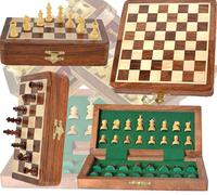 Eryi-Magnetic Travel Pocket Chess Set - Staunton 7 X 7 Inch Folding Game Board Handmade In Fine Rosewood, 2 Joueurs