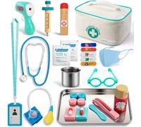 ERYI-Malette Docteur Enfant Jouet, Medecin Outils Avec Stéthoscope, Thermomètre, Seringue Infrarouge Et D¿Autres Accessoires En Bois, Jeu D'Imitation Cadeau Pour Fille Garçon Enfant 3 4 5 Ans
