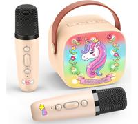 ERYI-Micro Enfant Karaoke Avec 2 Micro Bluetooth Sans Fil, Cadeau Enfant 3-12 Ans Fille Microphone Sans Fil Bluetooth Jouet Enfant 3-12 Ans Fille Enceinte Karaoké Bluetooth Enfant Avec Micro