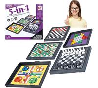 Eryi-Mini Jeux De Société Voyage,5 In 1 Petit Bac Jeux De Société Echiquier Magnetique Ludo Jeu Echec Voyage Jeu De Serpent Et D'échelles Serpents Et Échelles Pour Enfants