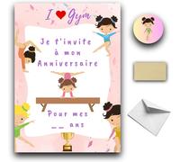 ERYI-Nouveauté 2024 Kit Créatif Premium De 10 Cartes D'Invitation Anniversaire À Gratter Thème Gymnastique En Français: 10 Cartons, 10 Enveloppes Blanches, 10 Stickers Et 10 Autocollants Dorés