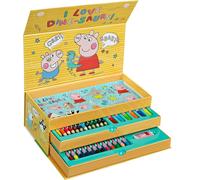 ERYI-- Peppa Pig Mallette De Coloriage 44 Pièces \U2013 Kit Créatif Pour Enfants Avec 3 Compartiments Pleins De Plaisir À Colorier \U2013 Crayons De Couleur Poster, Autocollants \U2013 Pour Enfants À