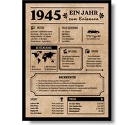 Eryi-Poster D'anniversaire 80 Ans Carte D'anniversaire 1945 Cadeau D'anniversaire Pour Hommes Et Femmes Année De Naissance 1945 Poster Vintage Décoration Et Idée Cadeau Retour En
