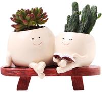 ERYI-Pot De Fleurs Avec Visage, Pot De Fleurs Avec Double Joueur, Pot De Fleurs Avec Trou De Drainage, Souriant Pot Fleur En Résine, Pot De Fleur Rigolo Pour Intérieur Extérieur, Cadeau Pour Mère