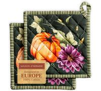 ERYI-Pumpkin Garden Lot De 2 Maniques 100% Coton Pour Barbecue, Cuisine, Cuisson, Micro-Ondes, Barbecue, Thanksgiving/Noël (Dark Green, 20Cm X 20Cm)