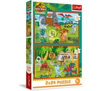 ERYI-- Puzzle 2 En 1 : Jurassic World, De Petits Dinosaures - 2 X 24 Pièces, Ensemble De Deux Puzzles Pour Les Enfants À Partir De 3 Ans