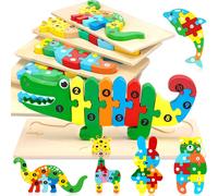ERYI-Puzzle En Bois Enfant, 6Pcs Bébé Puzzles À Encastrements, Jouet Montessori Animaux Pour 1 2 3 4 Ans, Jouets Pour Enfants Puzzles 3D En Bois Pour Garçon Fille Anniversaire Noël Cadeau