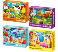 ERYI-Puzzle Enfant 3 4 5 Ans - 4X30 Pièces Puzzle Animaux Enfant 5 6 Ans - Jeux Colorés Avec Animaux D'Afrique Ferme L'Océan Forêt - Jouets Éducatif Cadeau Pour Garçons Et Filles