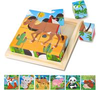 ERYI-Puzzles En Bois Enfant,Puzzle En Bois,Puzzles Cube Animaux,Puzzle De 9 Cubes En Bois,Jouet Montessori Pour 1 2 3 Ans,Cube D'Images En Bois Pour Enfants Tout-Petit Garçons Filles 1 2 3 4 Ans