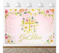 ERYI-Que Dieu Bénisse La Toile De Fond, 210 X 150Cm Deco Table Communion, Toile De Fond Pour Première Communion Decoration, Nouveau-Né Baby Shower Photographie Fond Fête Décoration
