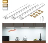 ERYI-Reglette Led Cuisine 30Cm, 56 Led 3 Pièces Led Sans Fil, 3 Couleurs Temps & Dimmable Lampe De Placard, 2200Mah Usb-C Rechargeable Led Cuisine Sous Meuble Veilleuse Pour Armoire, Escalier