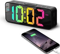 ERYI-Réveil Matin Numérique Miroir, Led, 6.5\U201C Réveil Horloge Digitale Horloge Numérique Avec Port De Usb, Réveil Multicolore Avec Veilleuse Rgb Dynamique, Ado Lumineux Avec Double Alarme