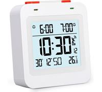 ERYI-Réveil Numérique Radio-Pilotée Avec 2 Alarmes, Affiche La Température, Jour De La Semaine Et Date, Fonction Snooze Et Rétro-Éclairage, Réveil Matin Digital Idéal Pour Le Voyage