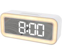 Eryi-Réveil Numérique, Veilleuse, Miroir, Thermomètre, Sortie Usb Type-C, Double Fonction Répétition, 3 Niveaux De Luminosité (Blanc)