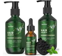 Eryi-Romarin Shampoing Et Après-Shampooing Coffret, Romarin Huile De Pousse Des Cheveux Avec Biotine Et Menthe, Shampoing Et Revitalisant Romarin Anti-Chute Biologique, Soin Du Cuir Chevelu, 200ml*2+