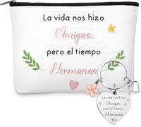 ERYI-Set De 2 Cadeaux Pour Meilleur Ami Coffret Cadeau Soeur Inclut Trousse À Cosmétiques De L'Amitié Trousse De Maquillage En Toile Porte-Clés Ami Avec Texte Gravé Et C?ur Pour Noël