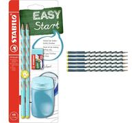 Eryi-Set Scolaire Pour Gaucher - 2 Crayons Easygraph S Hb + Taille-Crayon + Gomme - Bleu & Crayon Graphite Gaucher Easygraph S - Lot De 6 Crayons Ergonomiques Fins Hb (Bleu Ardoise)
