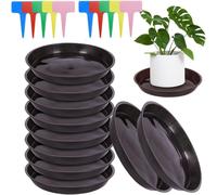 ERYI-Soucoupes Pots De Fleurs 15Cm 10 Pièces Rond Coupelle Pot De Fleur Soucoupe Pot Fleur Plastique Soucoupes Plantes Plastique Dessous De Pot De Fleur Avec 20 Étiquettes Pour Intérieur Extérieur