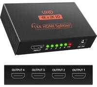 ERYI-Splitter 1 In 4 Out Hdmi 3D 4K 1080P - Distributeur 1 X 4 Hdcp 1.4 Avec Câble Usb - Compatible Pc, Ps3, Hdtv, Projecteur, Blu-Ray, Dvd