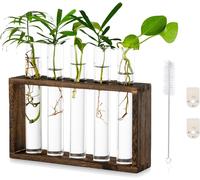 ERYI-Station De Propagation De Jardinière En Verre Suspendue De Table Moderne 5 Tube À Essai Vase De Bourgeon De Fleur En Support En Bois Pour Plantes Hydroponiques Boutures Bureau Décoration