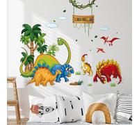 Eryi-Stickers Muraux Dinosaure Autocollants Muraux Dinosaure Dessin Animé Sticker Mural Arbre Sauvage Dino Pour Pépinière Enfants Décoration Murale De La Maison