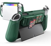 Eryi-Switch Oled Coque Avec Rangement Pour Jeux Au Design Rabattable, Coque De Protection Dockable Pour Nintendo Switch Oled 2021, Coque Portable En Tpu Pour 7 Pouces Et Contrôleur Joy-Con, Vert
