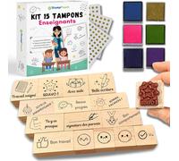 Eryi-Tampon Enseignant Français - Coffret 15 Tampons Maitresse Appréciation & Encouragement Avec Encreurs,Gomettes Etoiles,Ebook - Tampons Enseignants,Idée Cadeau Maitresse D'ecole,Professeur,Institu