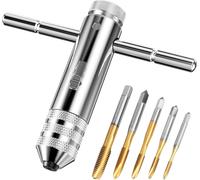 ERYI-Tarauds Et Filières Tourne A Gauche Coffret Taraud, 5 Pièces Ensemble De Taraudage À Filetage En Titane M3/ M4/ M5/ M6/ M8+1 Pièces T Poignée Porte-Outils, Clé Pour Porte-Taraud Réglable