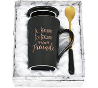 Eryi-Tasse À Café En Céramique - Idée De Cadeau Amusante Pour Un Ami - Cadeau D'anniversaire Pour Petite Amie, Collègue - Tasse Avec Inscription « Du Ich Bekloppt Wir Freunde, » - Noir