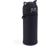Eryi-- Trousse Gobelet Chat, Étui Scolaire Un Compartiment, Trousse 2 En 1 Extensible, Trousse En Silicone Texture Douce, Fermeture Éclair, Couleur Noire