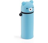 Eryi-- Trousse Gobelet Ours, Étui Scolaire Un Compartiment, Trousse 2 En 1 Extensible, Trousse En Silicone Texture Douce, Fermeture Éclair, Couleur Bleu Ciel