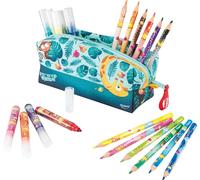 Eryi-Trousse Jungle Fever Avec 12 Feutres + 12 Crayons - Créativité Et Couleur Dans Votre Matériel Scolaire - Espace Efficace