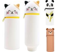 ERYI-Trousse Kawaii Animaux, Trousse Ecole 2 En1 En Silicone Souple, Trousse Verticale, Fermeture Eclair Trousse Crayon, S'Applique Peut Contenir Crayons, Stylos, Gommes, Règles (D)