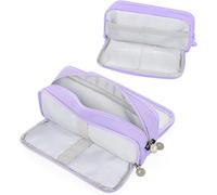 Eryi-Trousse Scolaire Avec 3 Compartiments,Trousse À Crayons De Grande Capacité Sac À Crayons École Papeterie Organisateur Trousse À Maquillage Pour Filles Garçons Étudiants,Violet