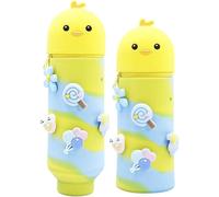 Eryi-Trousse Silicone Animaux,Trousse Kawaii,Trousse Pot A Crayon Rétractable,Trousse Poussin,Trousse Ecole 2 En 1 En Silicone Souple Kawaii,Il Est Utilisé Pour Le Stockage,Couleur/R