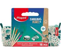 Eryi-- Trousse Smiling Planet Avec Fournitures Scolaires - Trousse Scolaire En Tissu + 12 Crayons De Couleur Fsc + 1 Ciseaux 16cm + 1 Taille-Crayons Avec Réserve + 1 Gomme Blanche
