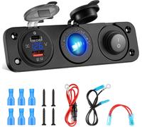Eryi-Type-C 12v Cigarette Lighter Socket Splitter Qc3.0 Dual Usb Panneau De Commutation De Chargeur De Voiture 5v/2.1a Imperméable Charger Socket For Car Boat Marine Vehicle Motorcycle Atv