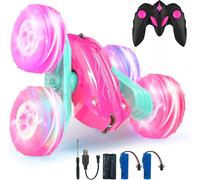 ERYI-Voiture Télécommandée Enfant, 360°Rotation Camion Cascadeuse Avec Feux De Roue, 2.4Ghz Rc Voiture Radiocommandee Jeux Extérieur Jouet Cadeau Pour Garçon Fille 6+ Ans, 2 X Batterie (Rose)
