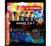 Eryi-Woody 3in1 Arty - Crayon De Couleur - Étui Carton X 6 Crayons De Coloriage + 1 Taille Crayon - Gamme Arty