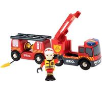 ERYI-World - 33811 - Camion De Pompiers Son Et Lumière - Piles Incluses - Pour Circuit De Train En Bois - Jouet Pour Garçons Et Filles À Partir De 3 Ans