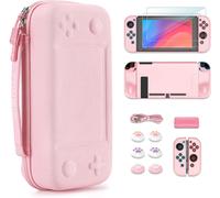 Eryi-Younik Kit D'accessoires 14 En 1 Pour La Switch, Grand Étui De Transport Pour Switch 2017, Étui De Voyage Pour Switch Adapté À La Console, Poignée J-Con Et Chargeur (Rose, Modèle De Bouton)