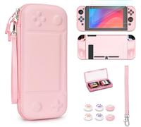 Eryi-Younik Switch Étui Pour Switch 2017 Modèle, Kit D'accessoires Switch 14 En 1 Avec Mallette De Transport Switch, Accessoires De Protection Pour Console Switch Et J-Con (Rose, Modèle De Bouton)