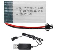 ERYNK Batterie d'avion RC 3,7 V 380 mAh 25 C pour quadricoptère radiocommandé, Hubsan X4 H107, H107C, H107L, X11 X11C, HS170 HS170C, F180C, HS170G, TOZO Q2020 E016H E016F Connecteur SM-2P. et USB