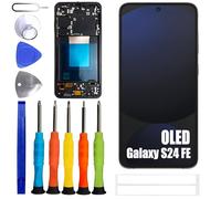 ERYNK Écran OLED pour Samsung Galaxy S24 FE SM-S721B, SM-S721B/DS, SM-S721U1, SM-S721U, avec cadre, avec empreintes digitales, 6,7", noir