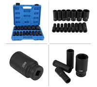 ERYUE 16 PCS 1/2 Pouces de Socket de Bits de Lecteur avec des Prises à 6 Points, Acier Chrome-molybdène, Identification Facile, Boîte en Plastique pour le Stockage, Utilisation
