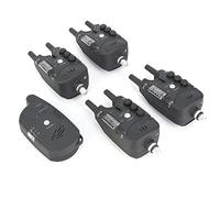 ERYUE Alarme de Morsure de Pêche LED Indicateur Résistance aux Chocs Durable Alerte Sonore pour Les Amateurs Plein Air ABS Noir 4 Lanceurs 1 Récepteur