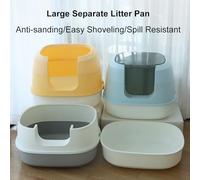 ERYUE Bac à Litière pour Chat à Couvercle Supérieur Amovible avec Structure Divisée et Fonction Anti-éclaboussures pour Un Nettoyage Facile, adapté aux Propriétaires de Chatons, Kaki/Bleu Foncé/Noir