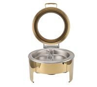 ERYUE Chafing Dish Buffet Set 300W Doré avec Couvercle en Verre 6L Rond 2 Modes Température Réglable Traiteur Servir Chafer Prise UE 220-240V (Poêle à 2 compartiments)
